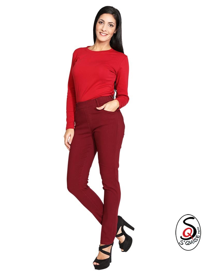 Pantalon en coton extensible JESSIE bordeaux