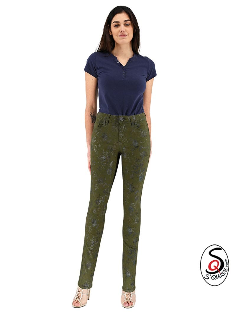 Pantalon coton imprimé extensible DIVINE kaki
