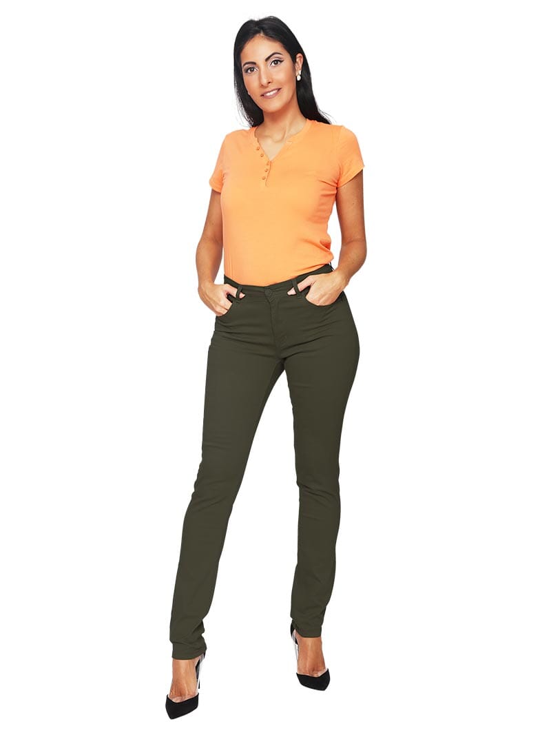 Pantalon en coton extensible LAURA kaki