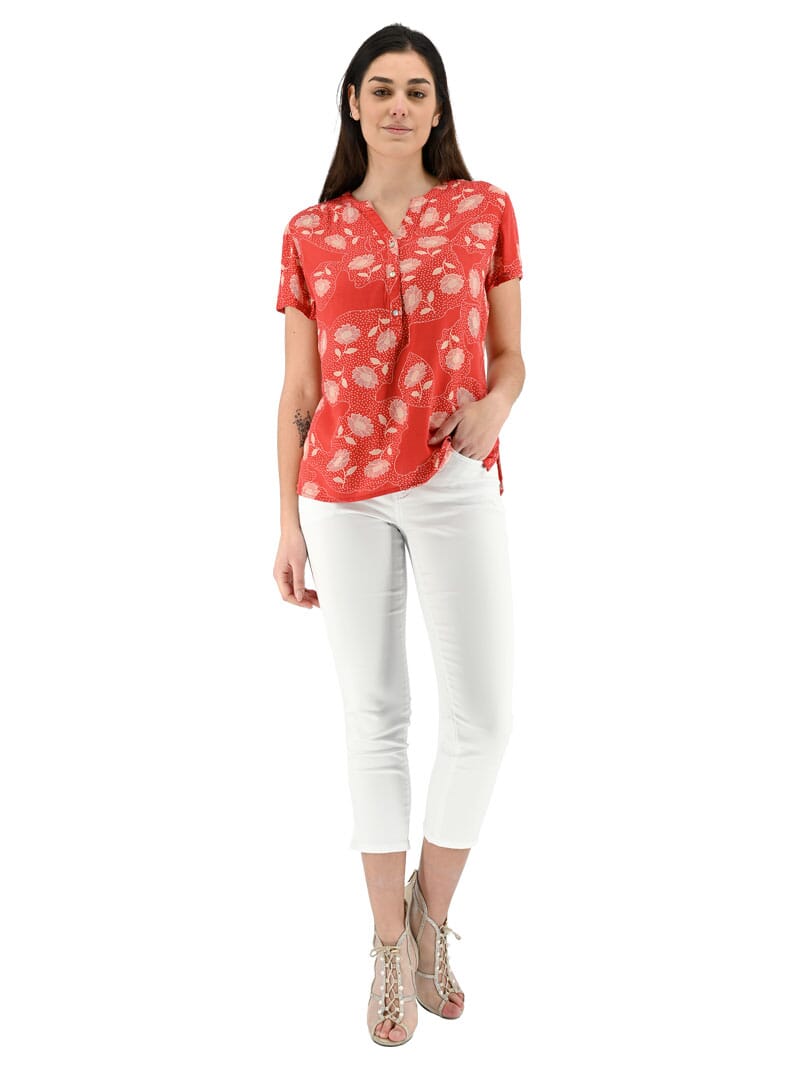 Blouse imprimée fond rouge VIVIANNE